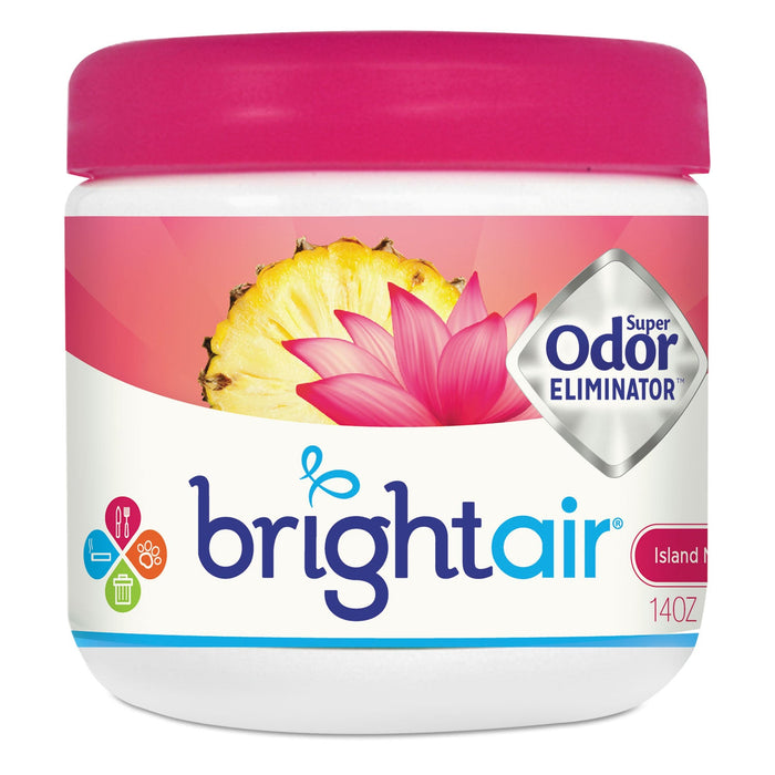 BRIGHT Air Super Odor Eliminator, Island Nectar and Pineapple, Pink, 14 oz Jar, 6/Carton