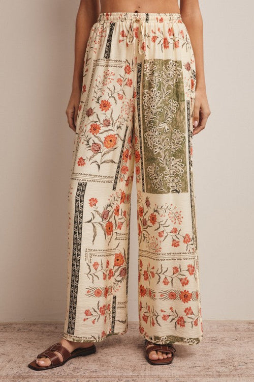 Patchwork Floral Wide-Leg Pants by Boutique 23