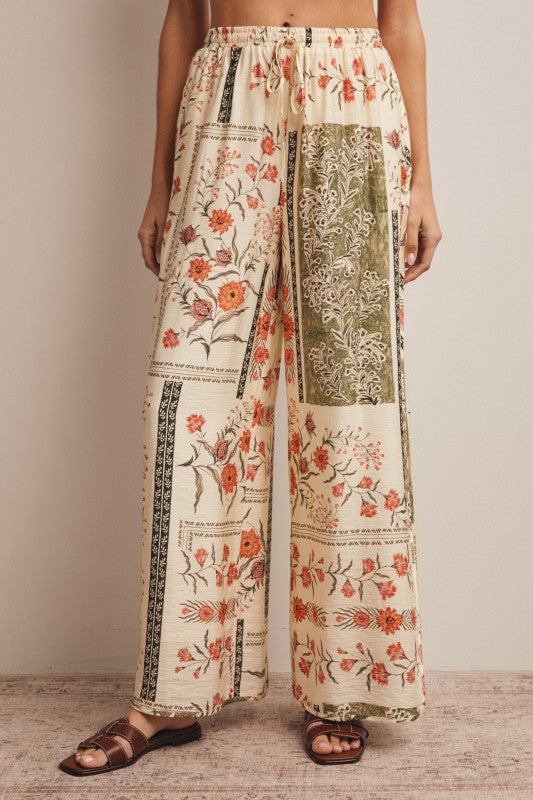 Patchwork Floral Wide-Leg Pants by Boutique 23