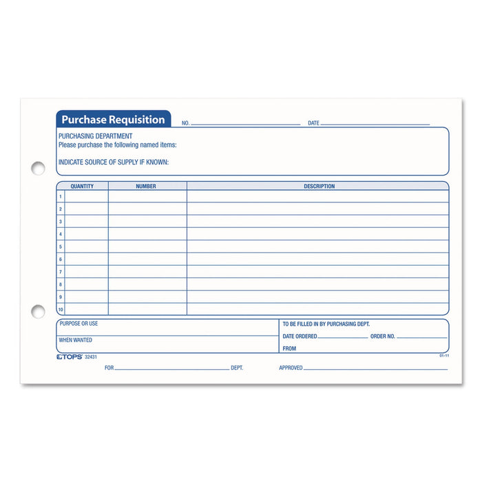 TOPS Purchasing Requisition Pad, 5.5 x 8.5, 1/Page, 100 Forms/Pad, 2 Pads/Pack