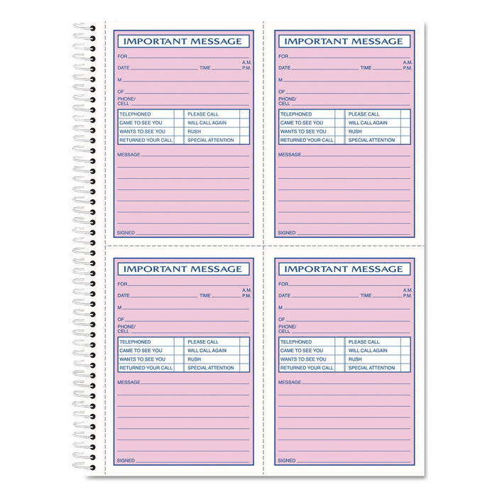 TOPS Telephone Message Book, Fax/Mobile Section, Two-Part Carbonless, 5.5 x 3.88, 4/Page, 400 Forms