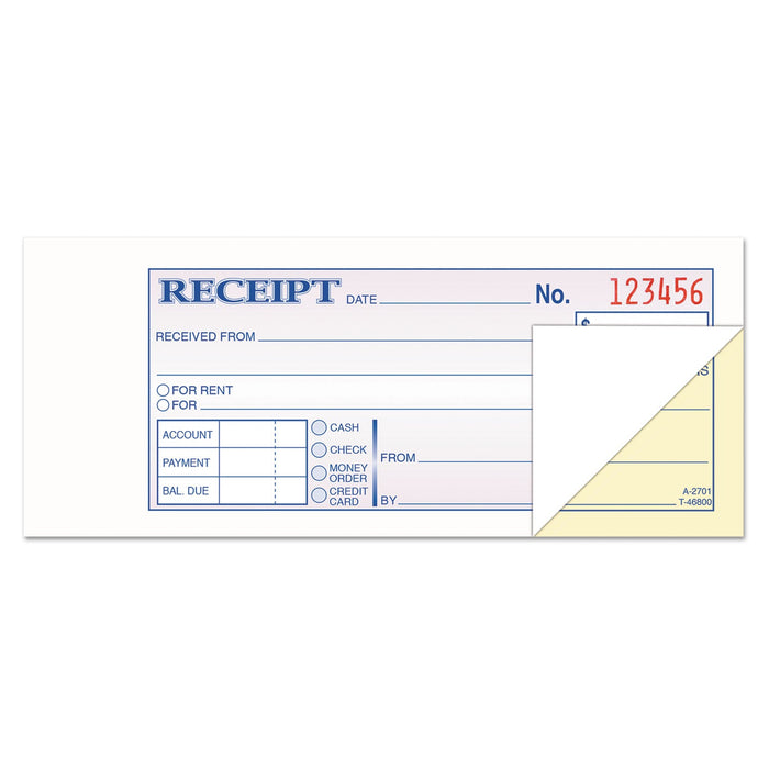 TOPS Money and Rent Receipt Books, Two-Part Carbonless, 2.75 x 7.19, 1/Page, 100 Forms