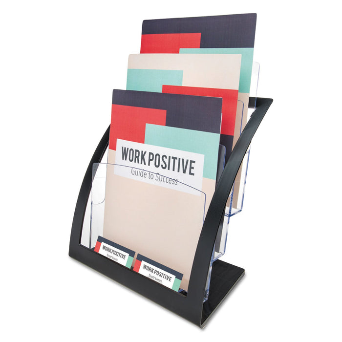 deflecto 3-Tier Literature Holder, Leaflet Size, 11.25w x 6.94d x 13.31h, Black
