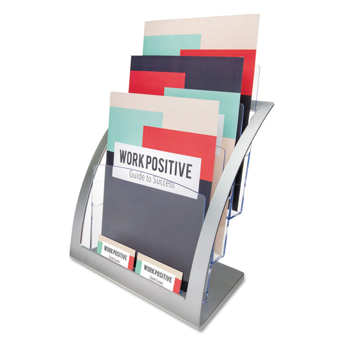 deflecto 3-Tier Literature Holder, Leaflet Size, 11.25w x 6.94d x 13.31h, Silver