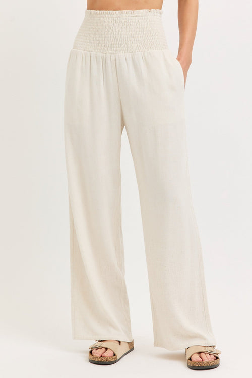Smock Wasit Lined Blend Wide Leg High Rise Pants by Boutique 23