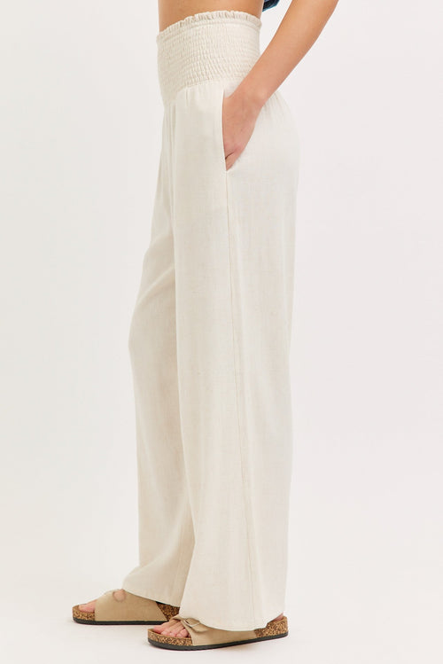 Smock Wasit Lined Blend Wide Leg High Rise Pants by Boutique 23