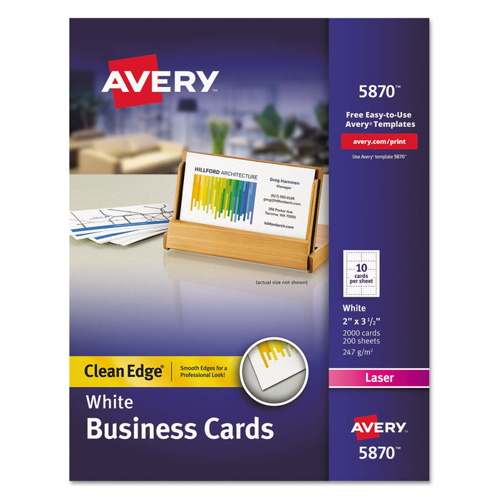 Avery Clean Edge Business Card Value Pack, Laser, 2 x 3.5, White, 2,000 Cards, 10 Cards/Sheet, 200 Sheets/Box