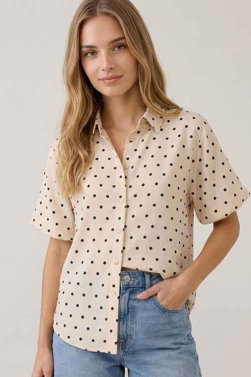 Polka Dot Bubble Sleeve Blouse by Boutique 23