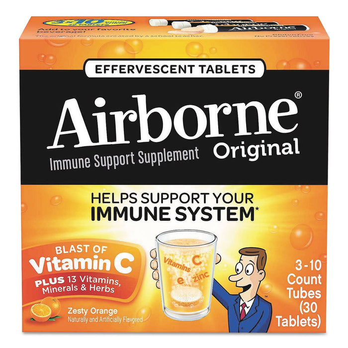 Airborne Immune Support Effervescent Tablet, Zesty Orange, 30/Pack