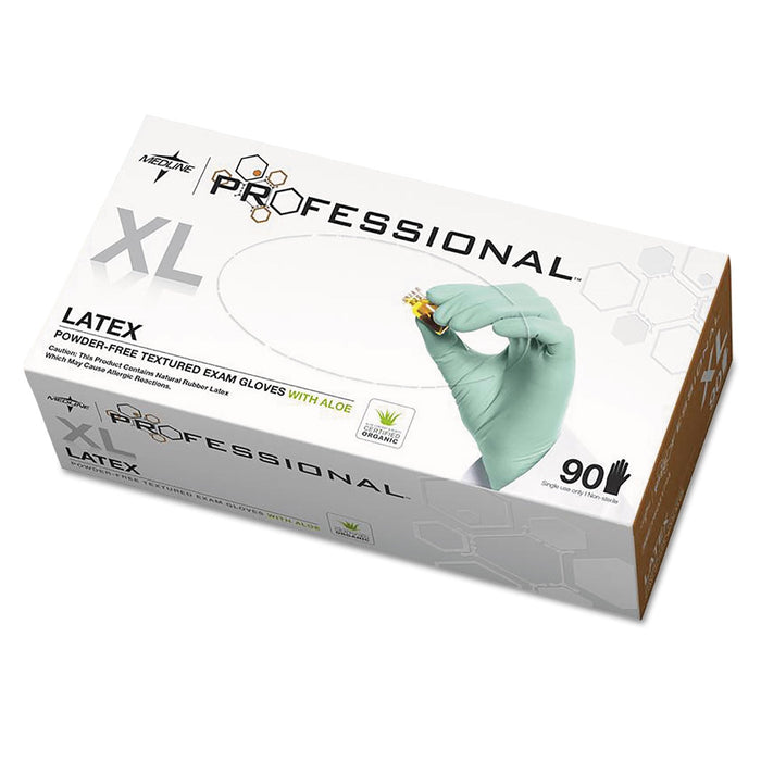 Medline Professional Latex Exam Gloves with Aloe, X-Large, Green, 90/Box