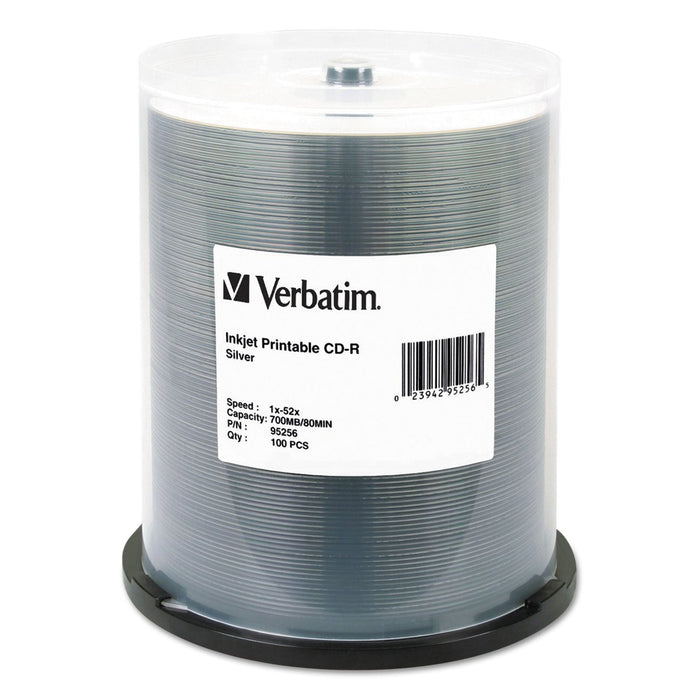Verbatim CD-R Printable Recordable Disc, 700 MB/80 min, 52x, Spindle, Silver, 100/Pack