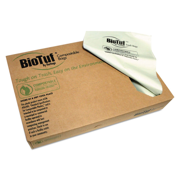 Heritage Biotuf Compostable Can Liners, 13 gal, 0.88 mil, 24" x 32", Green, 200/Carton