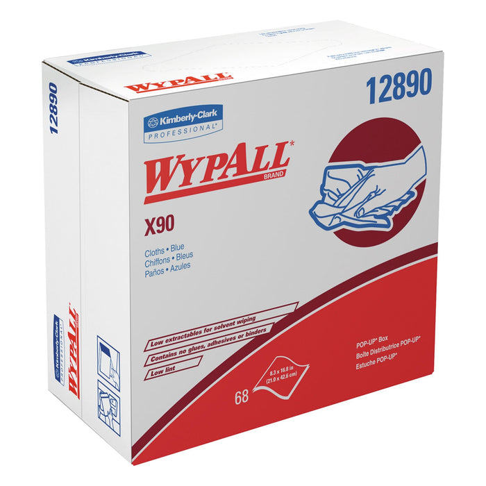 WypAll X90 Cloths, POP-UP Box, 2-Ply, 8.3 x 16.8, Denim Blue, 68/Box, 5 Boxes/Carton
