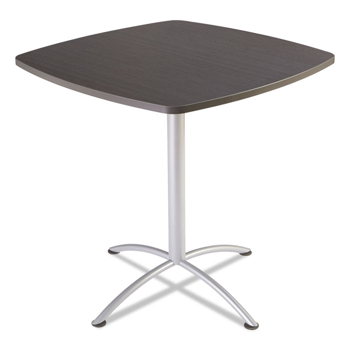 Iceberg iLand Table, Bistro-Height, Square Top, Contoured Edges, 42w x 42d x 42h, Gray Walnut/Silver