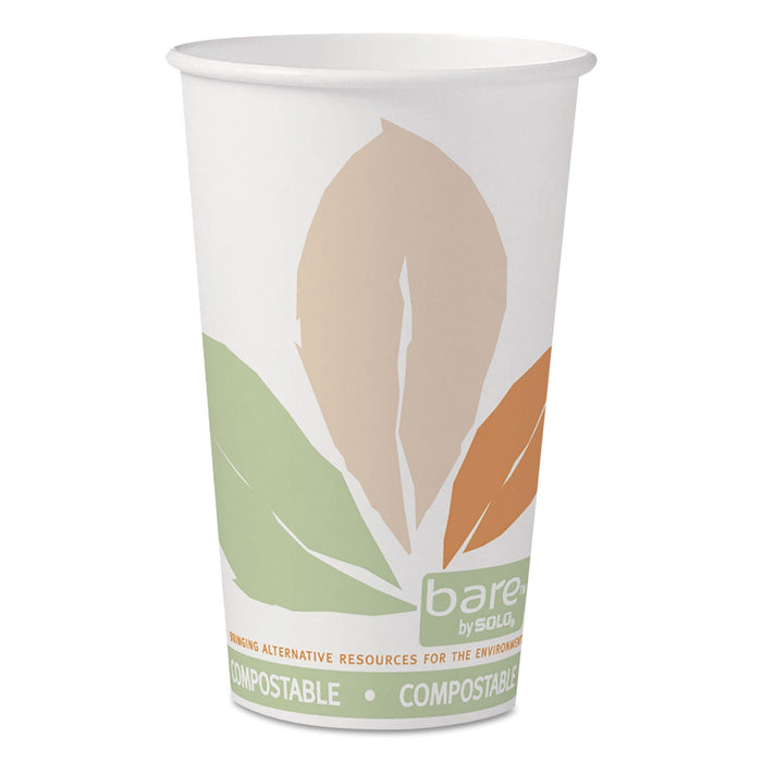 Dart Bare by Solo Eco-Forward PLA Paper Hot Cups, 16 oz, Leaf Design, White/Green/Orange, 50/Pack