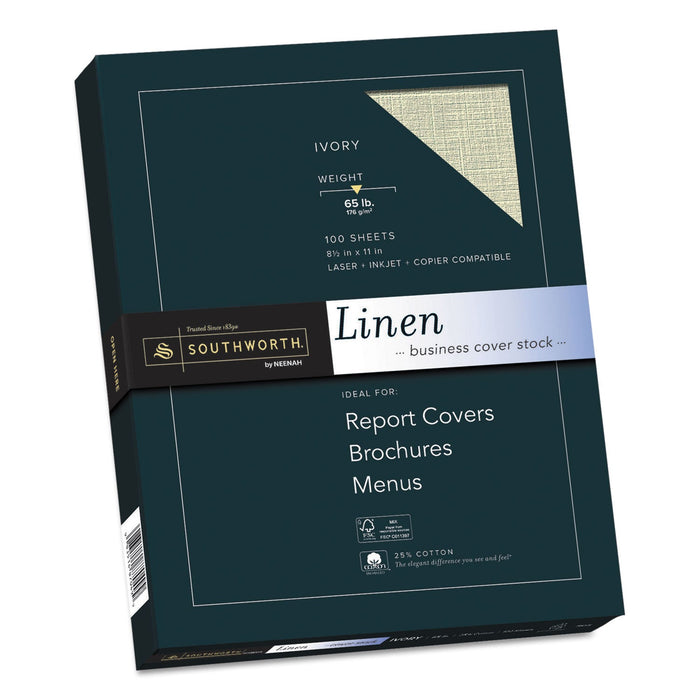 Southworth 25% Cotton Linen Cover Stock, 65 lb Cover Weight, 8.5 x 11, 100/Pack
