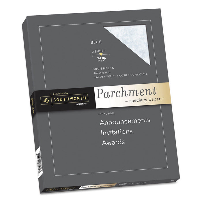 Southworth Parchment Specialty Paper, 24 lb Bond Weight, 8.5 x 11, Blue, 100/Pack