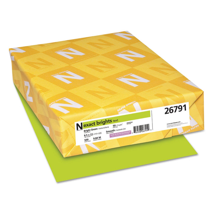 Neenah Paper Exact Brights Paper, 20 lb Bond Weight, 8.5 x 11, Bright Green, 500/Ream