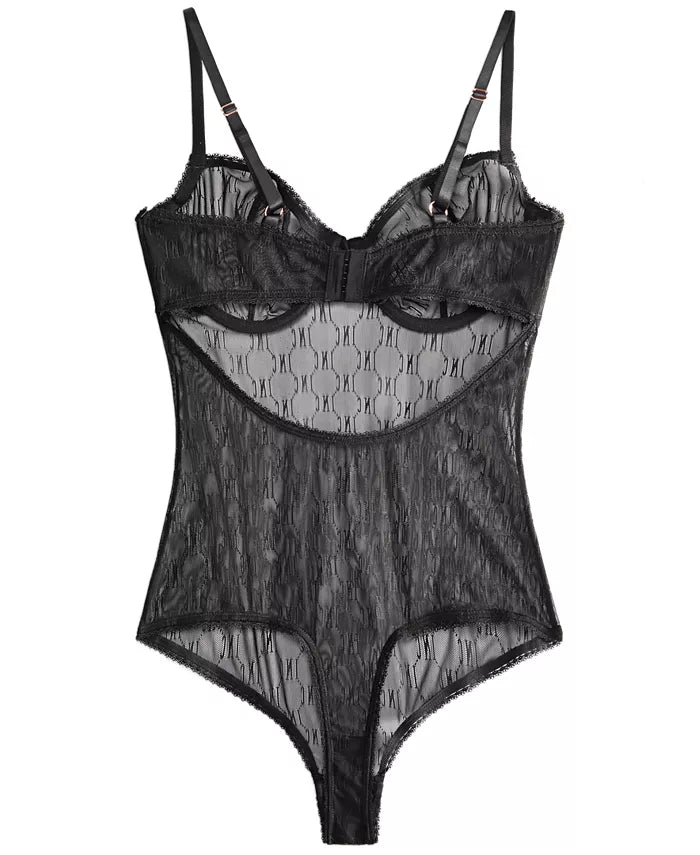 INC Womens Deep Black Logo Monogram Bodysuit by Vanessa Jane