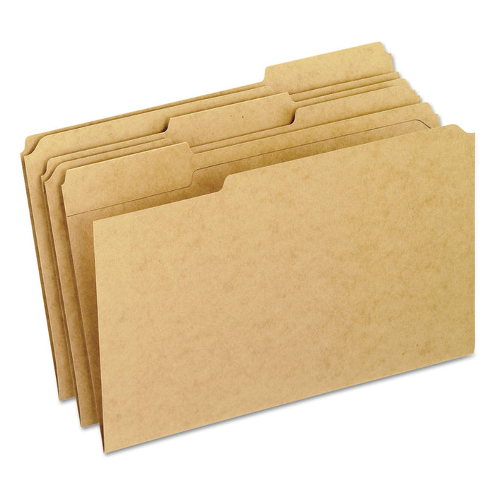 Pendaflex Dark Kraft File Folders with Double-Ply Top, 1/3-Cut Tabs: Assorted, Legal Size, 0.75" Expansion, Brown, 100/Box