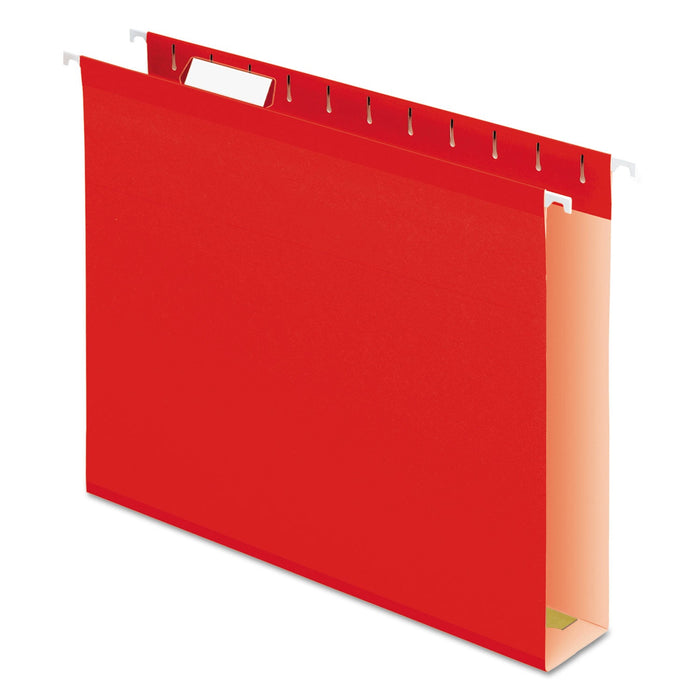 Pendaflex Extra Capacity Reinforced Hanging File Folders with Box Bottom, 2" Capacity, Letter Size, 1/5-Cut Tabs, Red, 25/Box