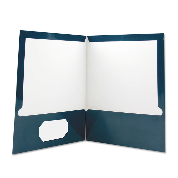 Universal Laminated Two-Pocket Folder, Cardboard Paper, 100-Sheet Capacity, 11 x 8.5, Navy, 25/Box