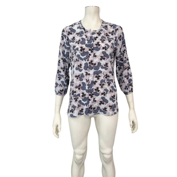 CandE White Floral Crepe Blouson Peasant Top sz Medium by Vanessa Jane