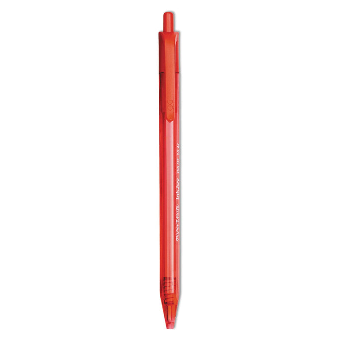 Paper Mate InkJoy 100 RT Ballpoint Pen, Retractable, Medium 1 mm, Red Ink, Red Barrel, Dozen