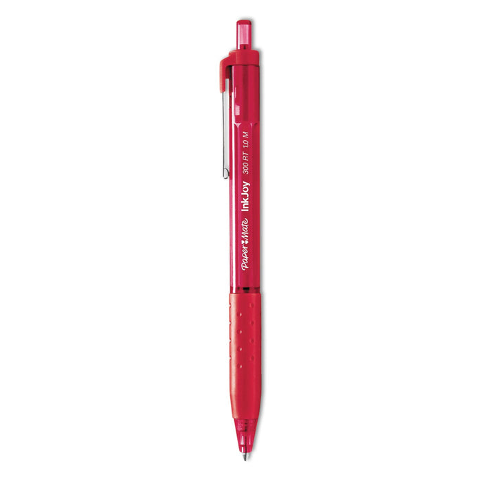 Paper Mate InkJoy 300 RT Ballpoint Pen, Refillable, Retractable, Medium 1 mm, Red Ink, Red Barrel, Dozen