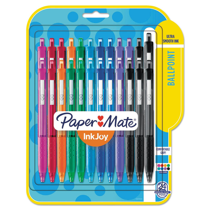 Paper Mate InkJoy 300 RT Ballpoint Pen Retractable, Medium 1 mm, Assorted Ink and Barrel Colors, 24/Pack