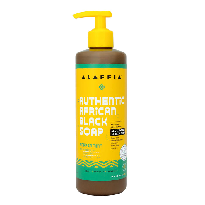 Authentic African Black Soap All-In-One - Peppermint, 16 oz by Alaffia