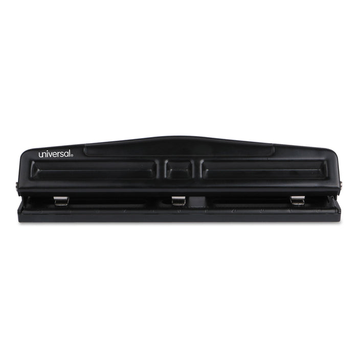 Universal 12-Sheet Deluxe Two- and Three-Hole Adjustable Punch, 9/32" Holes, Black