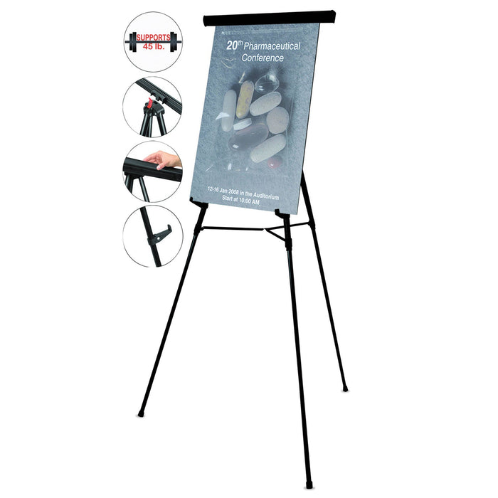 MasterVision Telescoping Tripod Display Easel, Adjusts 35" to 64" High, Metal, Black