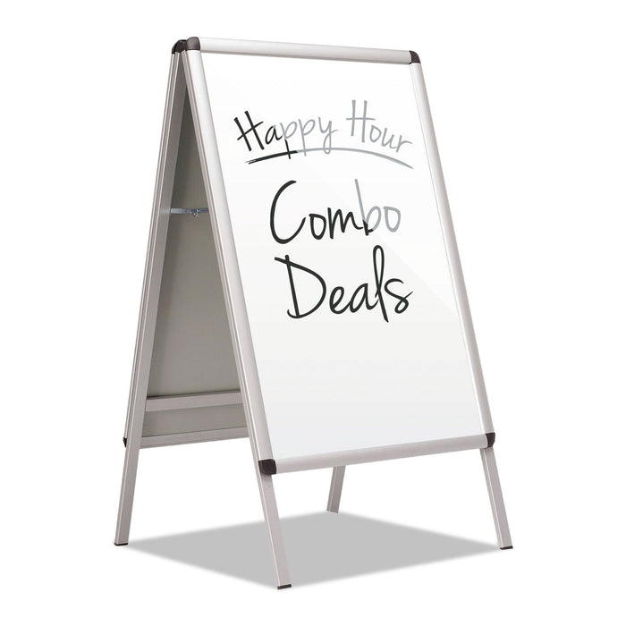 Quartet Improv A-Frame Sign with Total Erase Surface, Aluminum, 28.5 x 42, Silver