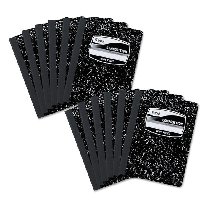 Mead Square Deal Composition Book, 3 Subject, Wide/Legal Rule, Black Cover, 9.75 x 7.5, 100 Sheets, 12/Pack