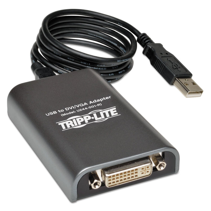 Tripp Lite USB 2.0 to DVI/VGA External Multi-Monitor Video Card, 128 MB SDRAM, 4", Black