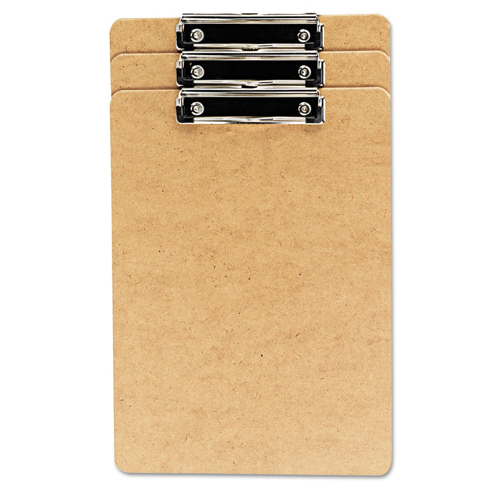 Universal Hardboard Clipboard with Low-Profile Clip, 0.5" Clip Capacity, Holds 8.5 x 14 Sheets, Brown, 3/Pack