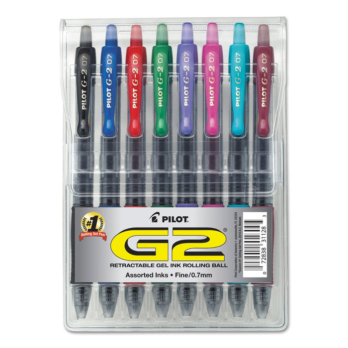 Pilot G2 Premium Gel Pen, Retractable, Fine 0.7 mm, Assorted Ink and Barrel Colors, 8/Pack