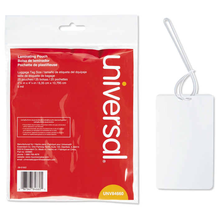 Universal Laminating Pouches, 5 mil, 2.5" x 4.25", Matte Clear, 25/Pack
