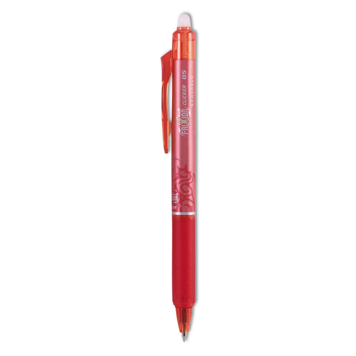 Pilot FriXion Clicker Erasable Gel Pen, Retractable, Extra-Fine 0.5 mm, Red Ink, Red Barrel, Dozen
