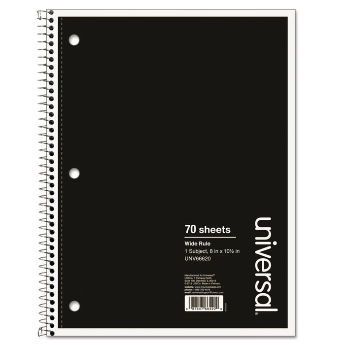 Universal Wirebound Notebook, 1 Subject, Wide/Legal Rule, Black Cover, 10.5 x 8, 70 Sheets