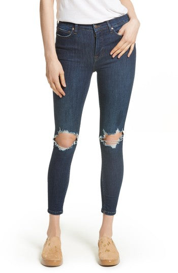 Free People Blue Womens Ripped Stretch Denim Jeans, Size 30X27 by Vanessa Jane