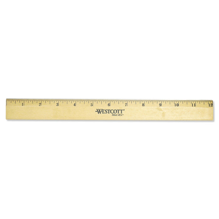 Westcott Wood Ruler with Single Metal Edge, Standard, 12" Long