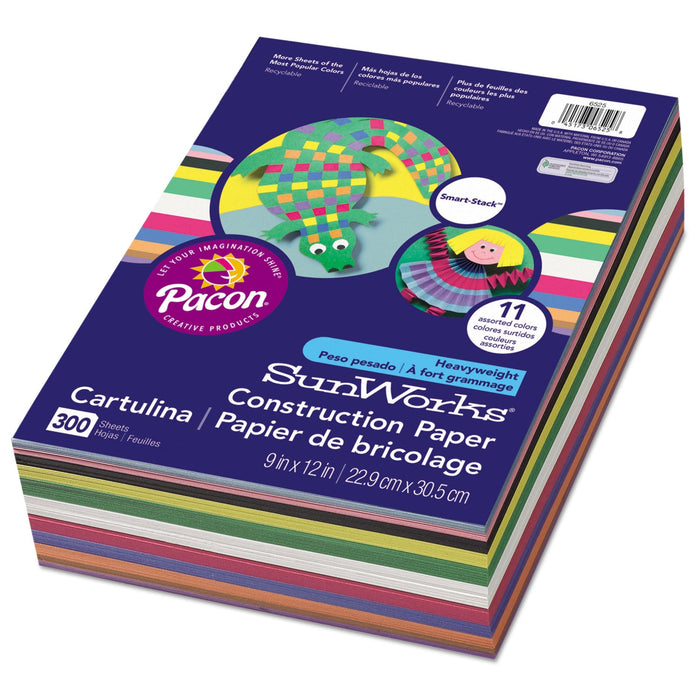 Prang SunWorks Construction Paper Smart-Stack, 50 lb Text Weight, 9 x 12, Assorted, 300/Pack