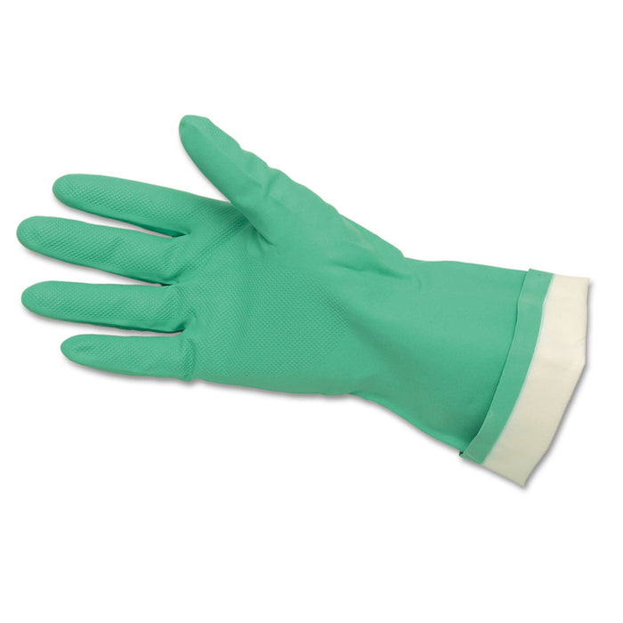 MCR Flock-Lined Nitrile Gloves, One Size, Green, 12 Pairs