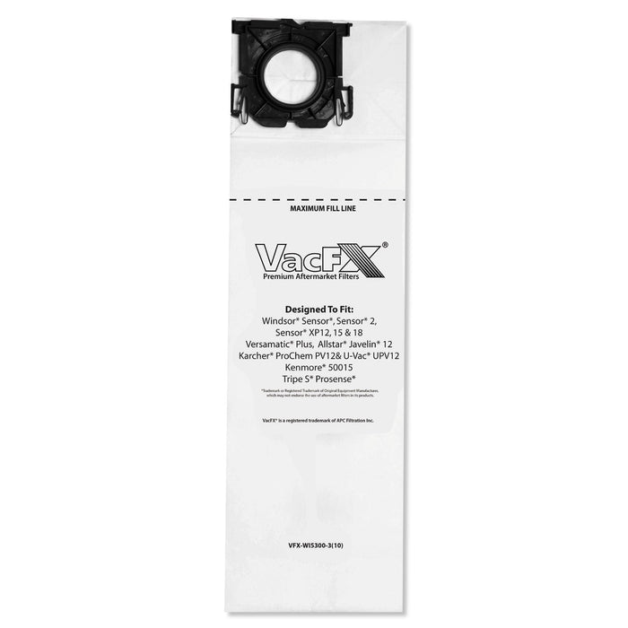 VacFX Vacuum Filter Bags Designed to Fit Allstar Javelin 12'' Series/Windsor Sensor S/S2/XP/Veramatic Plus, 100/CT