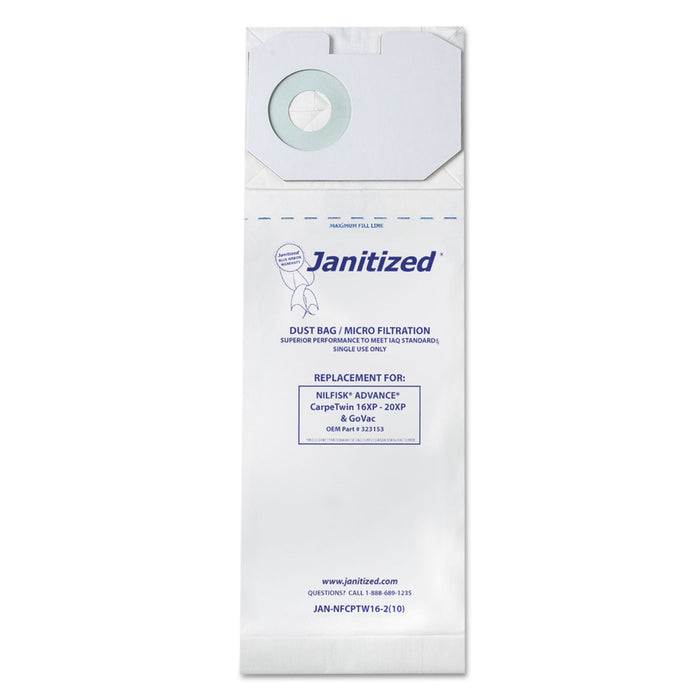 Janitized Vacuum Filter Bags Designed to Fit Nilfisk CarpeTwin Upright 16XP/20XP, 100/CT