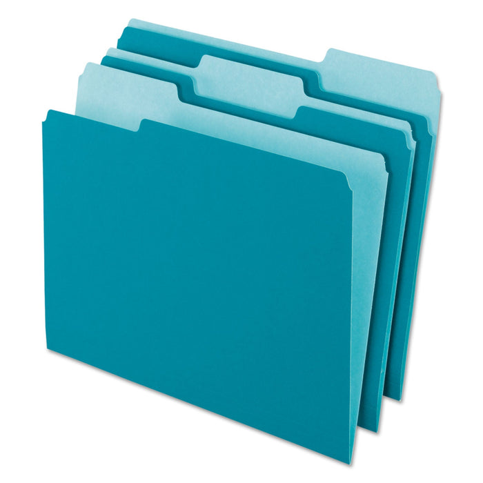 Pendaflex Interior File Folders, 1/3-Cut Tabs: Assorted, Letter Size, Teal, 100/Box