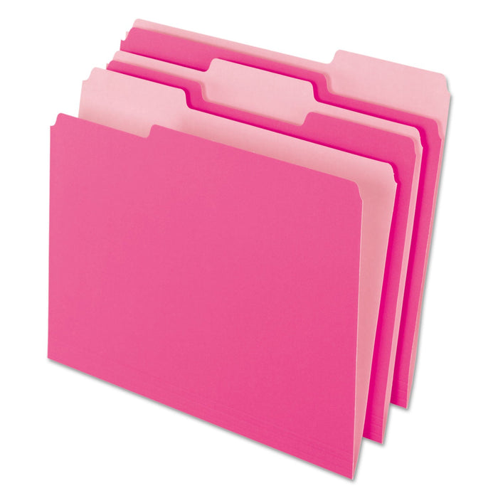 Pendaflex Interior File Folders, 1/3-Cut Tabs: Assorted, Letter Size, Pink, 100/Box