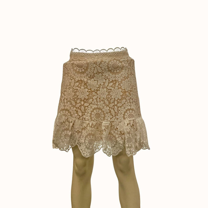 Lulus Always With Grace White Lace Ruffled Mini Skirt, Size Medium by Vanessa Jane